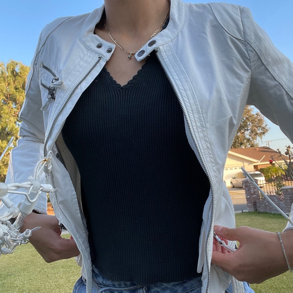 White faux leather zippered jacket